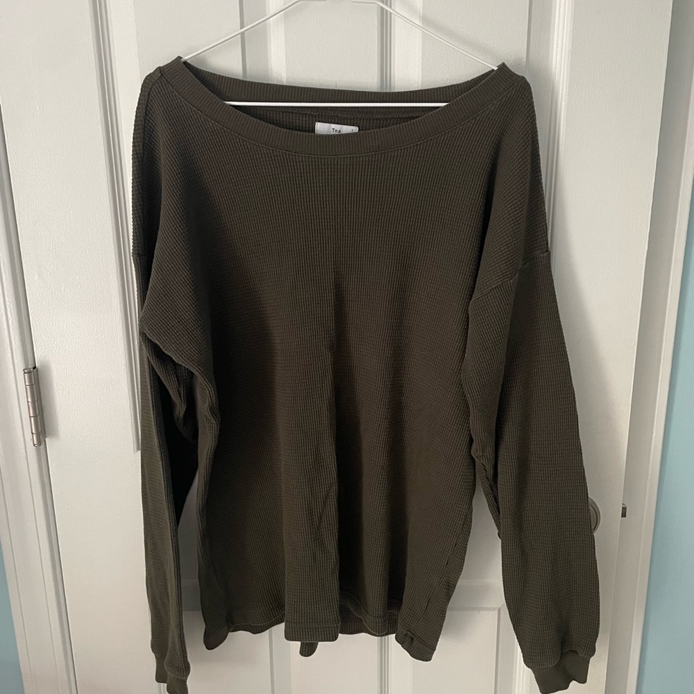 Dark Olive Aritiza Waffle-Knit Oversized Top